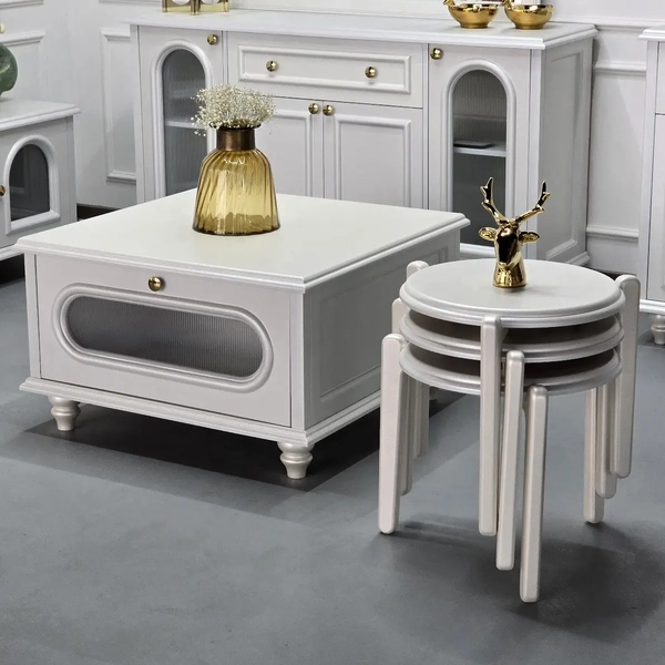 تصویر میز جلومبلی نئوکلاسیک و عسلی سه تکه فلورنس