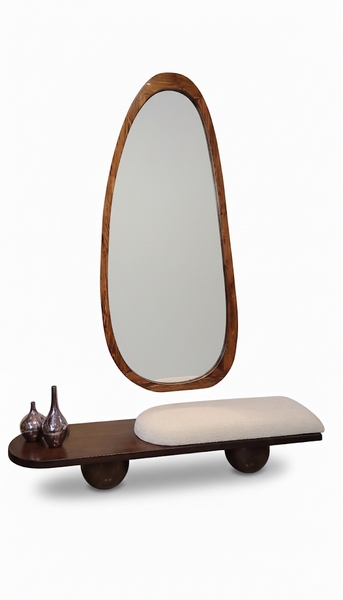 تصویر آینه قدی و نیمکت بنچ