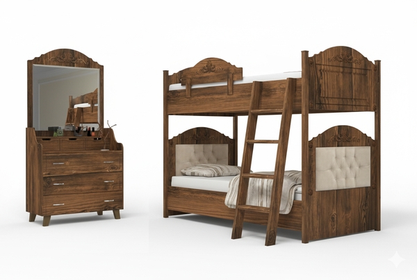 تصویر تختخواب دو طبقه آرشام با میز آرایش 