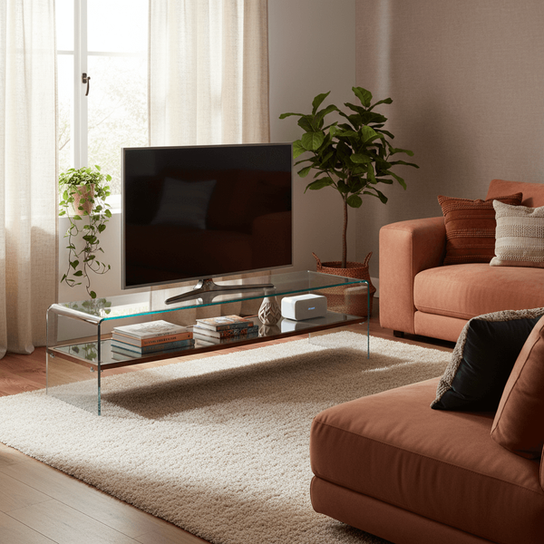 تصویر میز تلویزیون با طبقه چوبی آینه دار