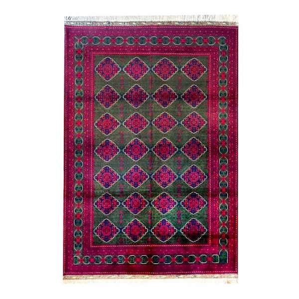 تصویر فرش بافت افغان کرک زمینه سبز