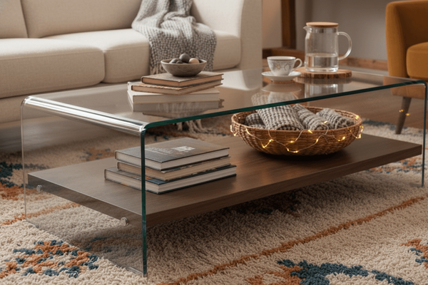 تصویر میز جلو مبلی کیمیا با طبقه چوبی