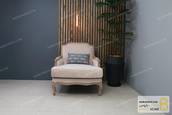 تصویر مبل تک نفره چوبی و کلاسیک مدل سیسی